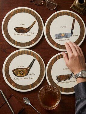 Set of 4 CoasterStone 4-1/4-Inch Absorbent Coasters, Jockey Print